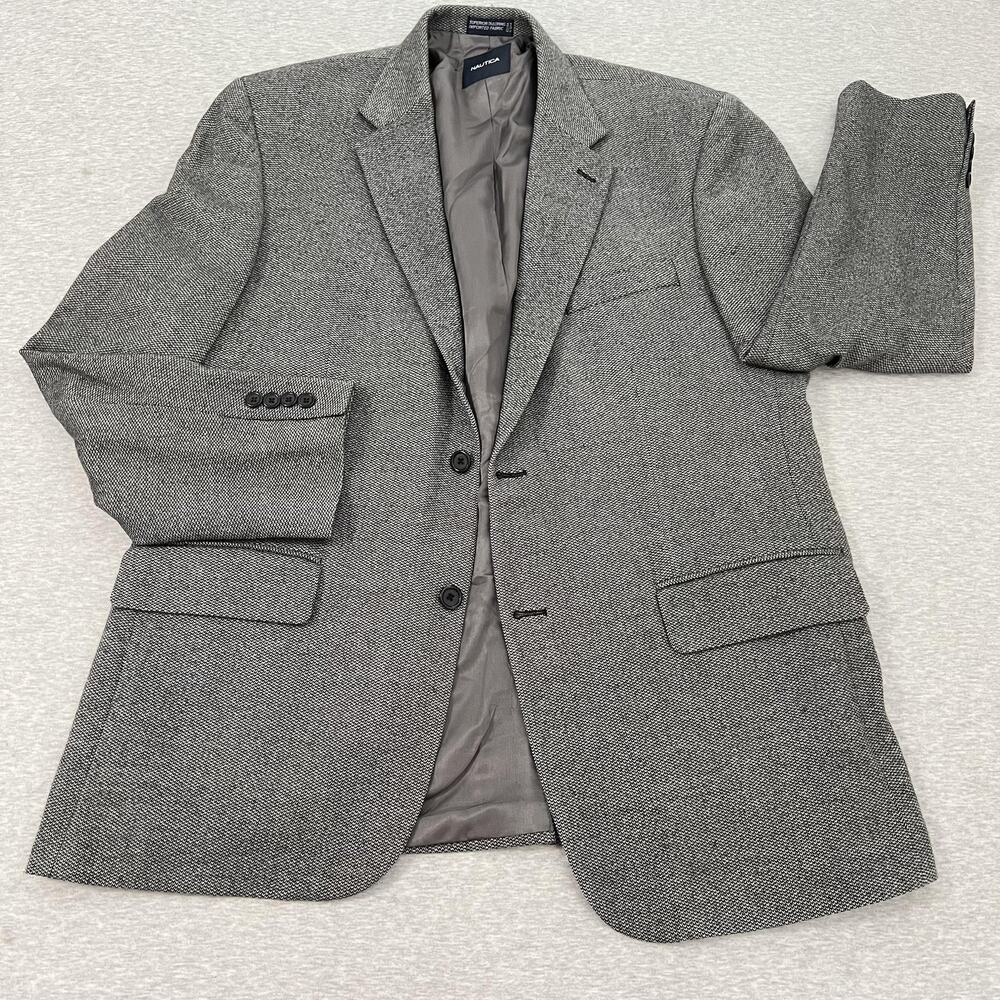 Nautica Blazer Mens 44R Gray Wool Sport Coat Jacket Superior Tailoring Y2K 2000s